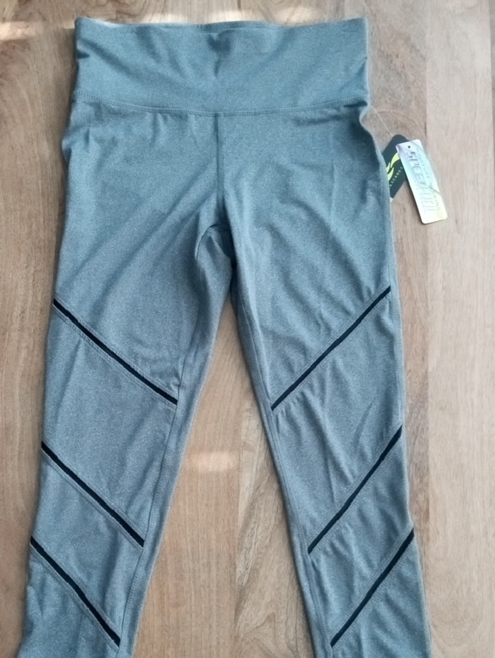 Gray Capri Leggings with Chevron Accents